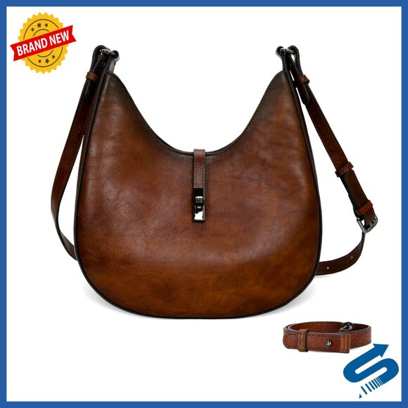 Leather Crossbody Hobo Bag with Adjustable Strap Medium Size